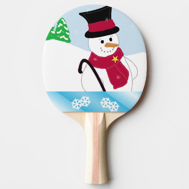 Snowman with Cane Ping Pong Paddle (Front)