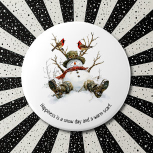 Snowman with Cardinals 6 Inch Round Button