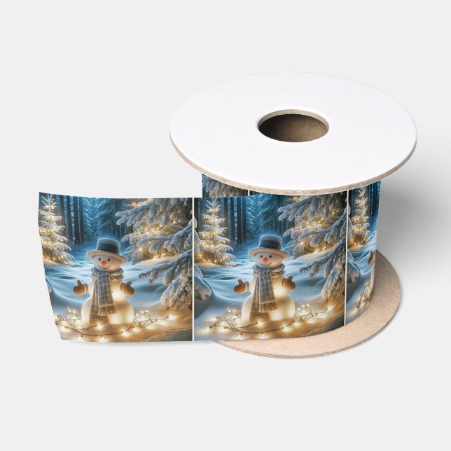 Snowman With Christmas Lights Satin Ribbon (Spool)