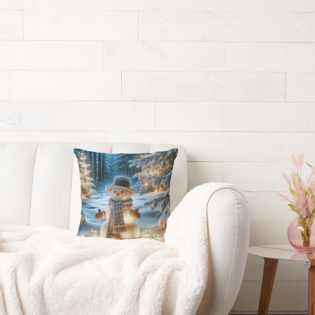 Snowman With Christmas Lights Throw Pillow (Couch)