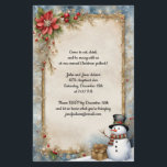 Snowman With Christmas Present Invitation<br><div class="desc">An old-fashioned snowman in a scarf and top hat stands in a snowbank next to a wrapped Christmas present on this charming Christmas party invitation.  Beautiful rustic scene,  and perfect for your holiday get-togethers!  Remove the text,  and it would make perfect holiday newsletter stationery.</div>