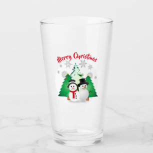 Snowman with Christmas Trees / Holiday Party Glass