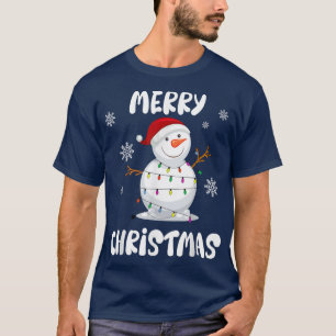 Snowman with fairy lights and Merry Christmas T-Shirt