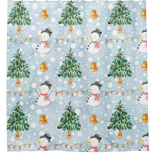 Snowman With Fir Tree In Watercolor Pattern