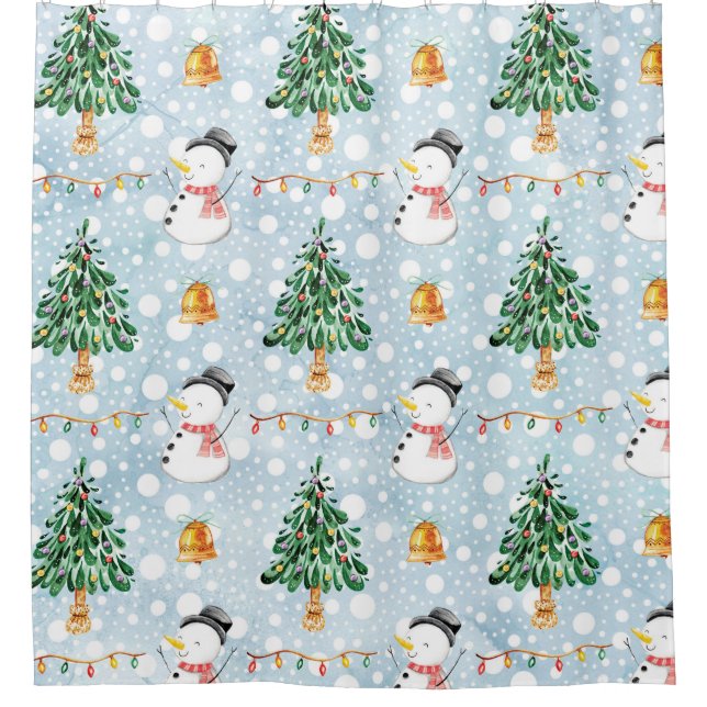 Snowman With Fir Tree In Watercolor Pattern (Front)