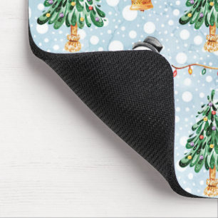 Snowman With Fir Tree In Watercolor Pattern Mouse Pad