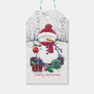 Snowman With Gifts In Watercolor  Gift Tags