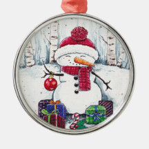 Snowman With Gifts In Wsstercolor Ceramic Tree De