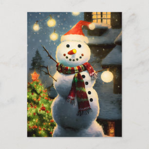 Snowman with gifts postcard
