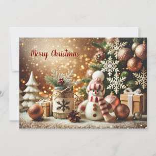 Snowman with Glittery Background and Snowflakes Holiday Card