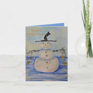 Snowman with gold stars thank you card