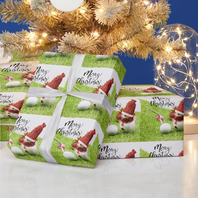 Snowman with golf ball for golfer Christmas gift Wrapping Paper (Holidays)