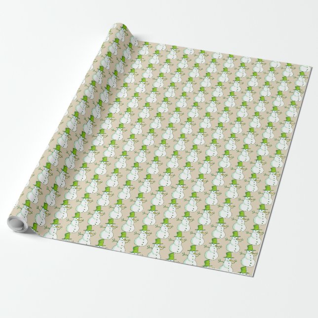 Snowman with green hat Wrapping Paper (Unrolled)