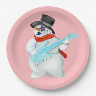 Snowman with Guitar Funny Party Paper Plates