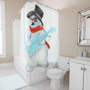 Snowman with Guitar Funny Shower Curtain