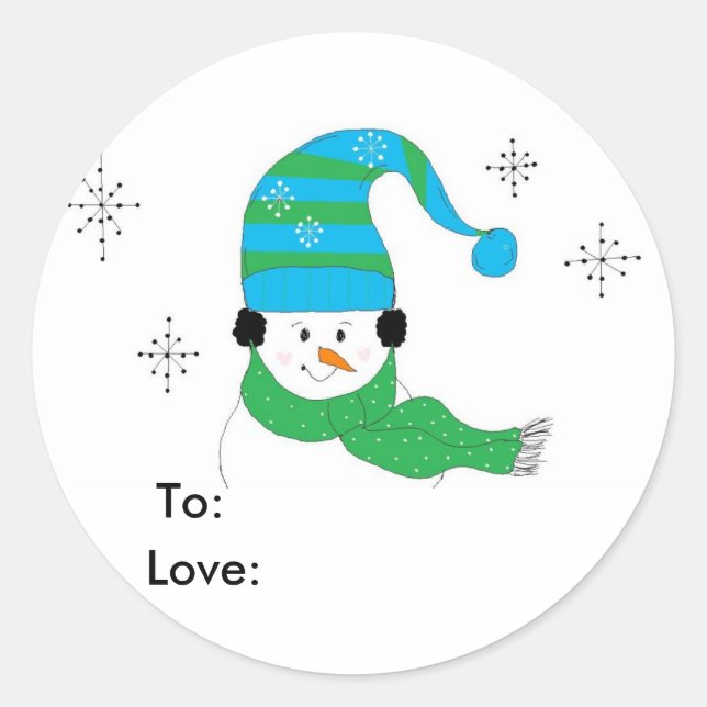 Snowman With Hat and Scarf Classic Round Sticker (Front)