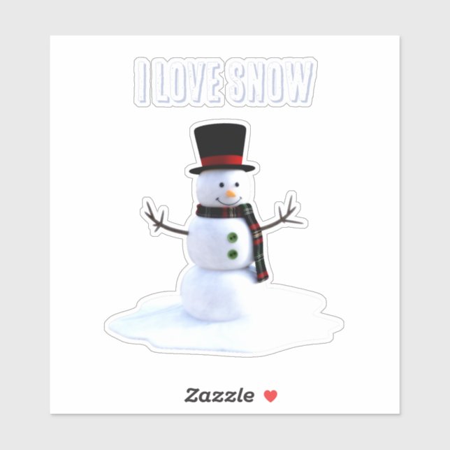 Snowman with hat and scarf. I Love Snow (Sheet)