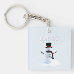 Snowman with hat and scarf. I Love Snow Keychain