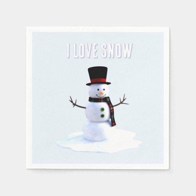 Snowman with hat and scarf. I Love Snow Napkin (Front)