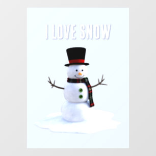 Snowman with hat and scarf. I Love Snow Window Cling