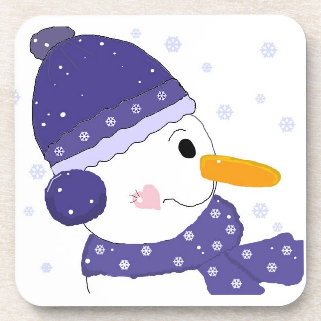Snowman With Heart On His Cheek Coaster (Front)