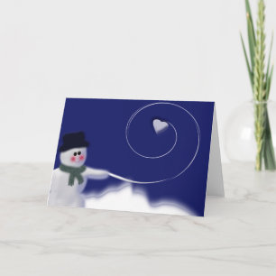 Snowman with heart snowball holiday card