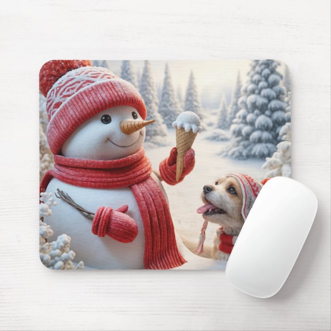 Snowman With Ice Cream Cone Mouse Pad (With Mouse)