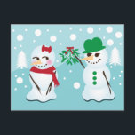 Snowman with Mistletoe Wanting a Kiss Postcard<br><div class="desc">A snowman with mistletoe, very romantic and adorable for the holiday season. Perfect for a couple at the holiday season.</div>