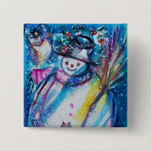 SNOWMAN WITH OWL 2 INCH SQUARE BUTTON