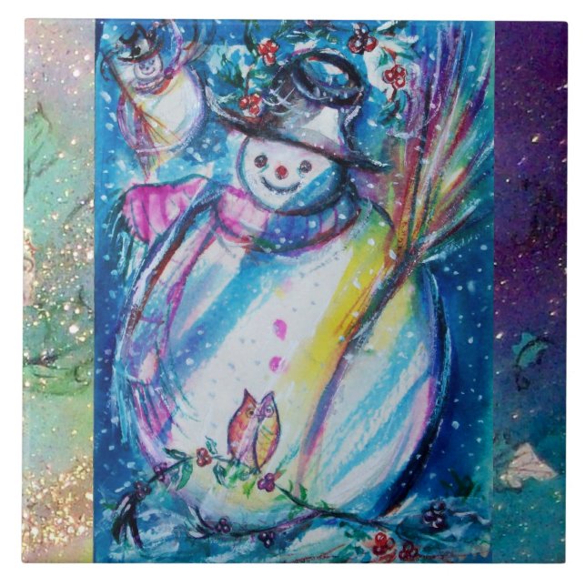 SNOWMAN WITH OWL Christmas Tile (Front)