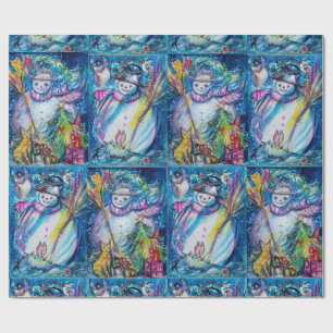 SNOWMAN WITH OWL,CHRISTMAS TREE AND TOYS Winter Wrapping Paper