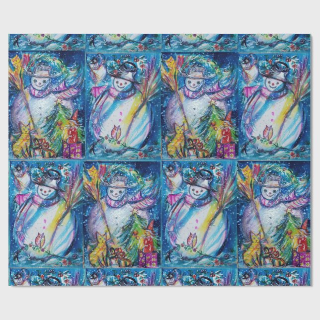 SNOWMAN WITH OWL,CHRISTMAS TREE AND TOYS Winter Wrapping Paper (Flat)