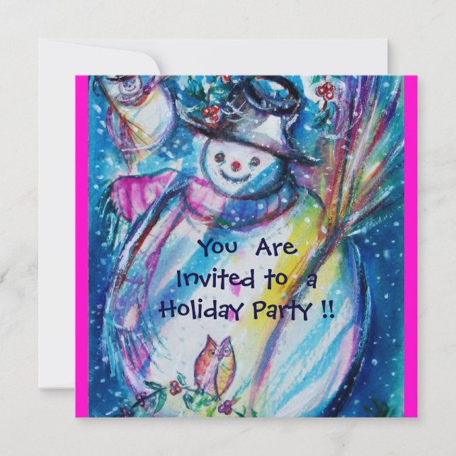 SNOWMAN WITH OWL , HOLIDAY PARTY INVITATION (Front)