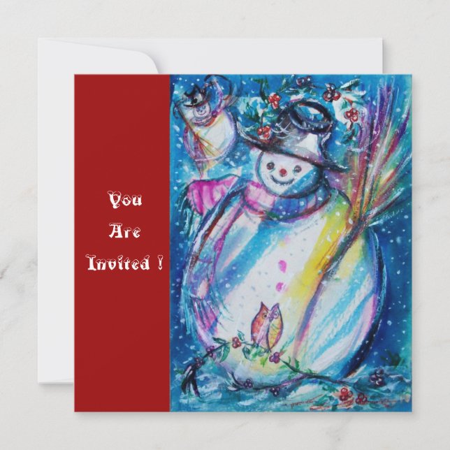 SNOWMAN WITH OWL , New Year's Eve Party Invitation (Front)