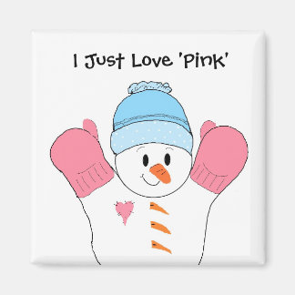 Snowman with Pink Mittens Magnet