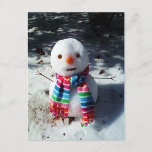 Snowman with Rainbow Striped Scarf Postcard