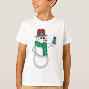 Snowman with Red Bird Folk Art T-Shirt