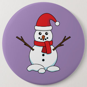 Snowman with Red Bonnet and Scarf 6 Inch Round Button