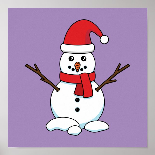 Snowman with Red Bonnet and Scarf Poster (Front)