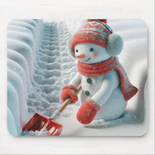 Snowman With Red Shovel Mouse Pad