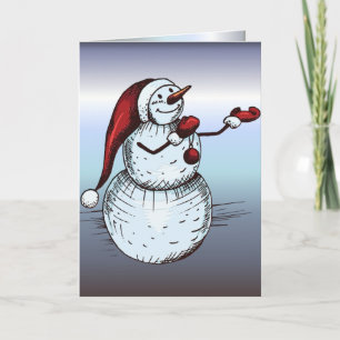 Snowman With Santa Hat and Carrot Nose Holiday Card