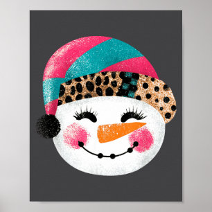 Snowman With Santa Hat And Leopard Pattern Poster