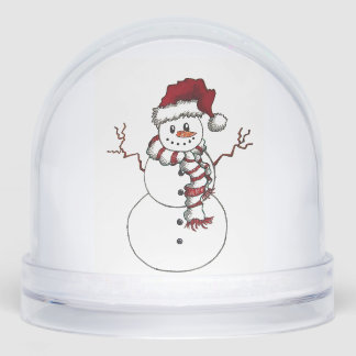 Snowman with Santa Hat Snow Globe