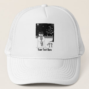 snowman with scarf and hat black and white art