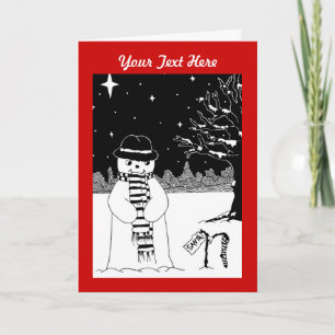 snowman with scarf and hat black and white art holiday card