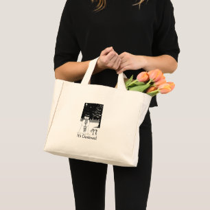 snowman with scarf and hat black and white art mini tote bag