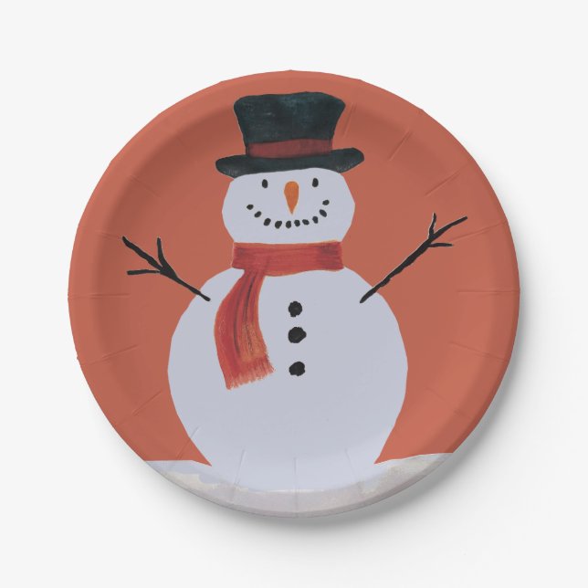 Snowman With Scarf Paper Plate (Front)