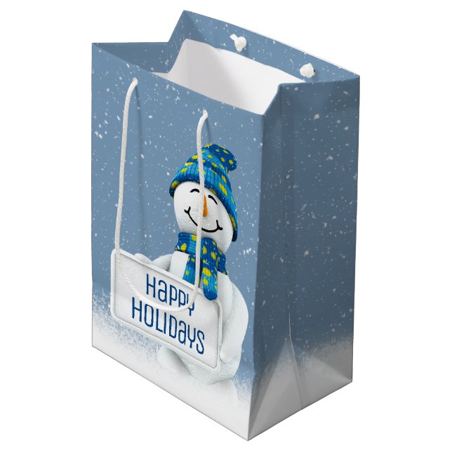 Snowman with Sign in Snow Medium Gift Bag (Front Angled)
