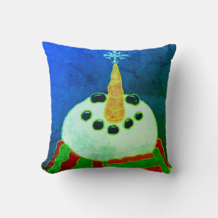 Snowman with Snowflake Abstract Christmas Art Throw Pillow