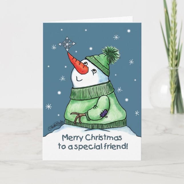 Snowman with Snowflake on Nose Holiday Card (Front)